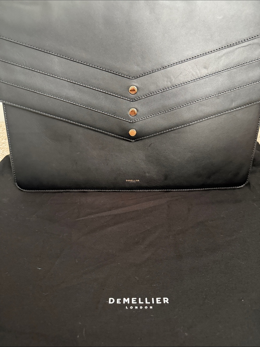 Demellier XL Black Leather Envelope Clutch - unique piece